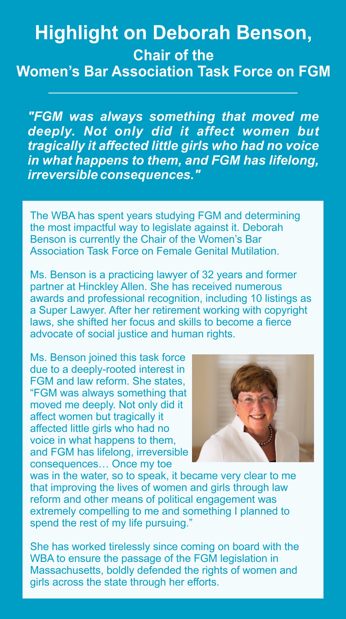 Deborah Benson - highlight on FGM